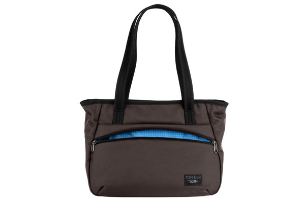 Photo of the Nomad Tote in Ursa Ballistic with Island (blue with white grid) 200 Halcyon interior.